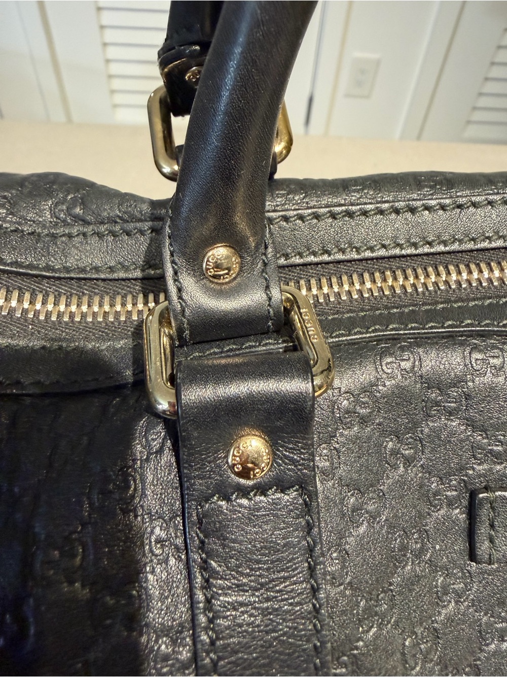 Gucci Black Embossed Leather Top-Handle Tote - Picture 4 of 17